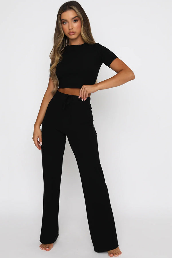 Round Neck Short Sleeve Top and Pants Set-Teresa's Fashionista LLC