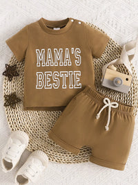 Children's Letter Round Neck Tee and Shorts Set