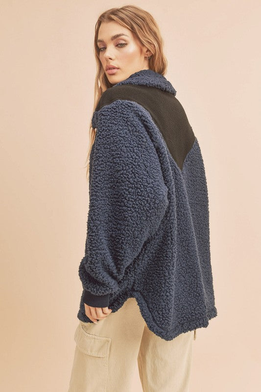 Aemi+Co Two Tone Half Zip Fleece Sweatshirt - Teresa's Fashionista LLC