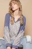 POL Waffle Knit Floral Notched Long Sleeve Top - Teresa's Fashionista LLC