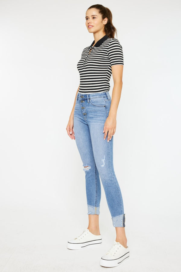 Kancan Distressed Cat's Whiskers Button Fly Jeans-Teresa's Fashionista LLC