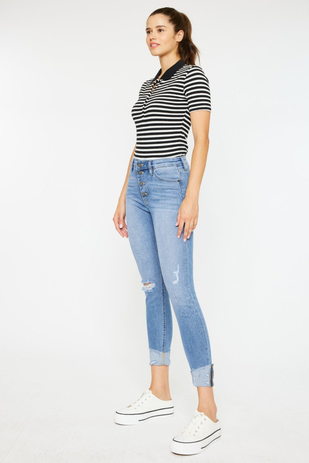 Kancan Distressed Cat's Whiskers Button Fly Jeans-Teresa&#39;s Fashionista LLC