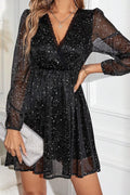 Glitter Surplice Long Sleeve Mini Dress-Teresa's Fashionista LLC