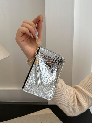 PU Leather Tassel Trim Card Case-Teresa's Fashionista LLC