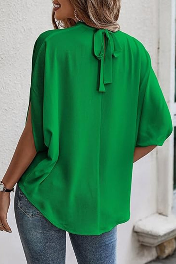 Tie Back Slit Half Sleeve Blouse-Teresa's Fashionista LLC
