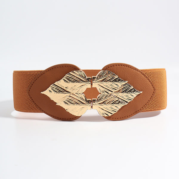 Alloy Leaf Buckle Elastic Belt-Teresa's Fashionista LLC