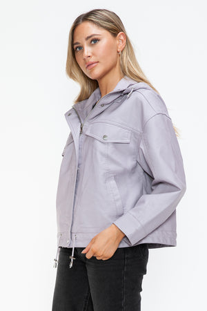 How Dare U Drawstring Hem PU Leather Zip Up Jacket - Teresa's Fashionista LLC