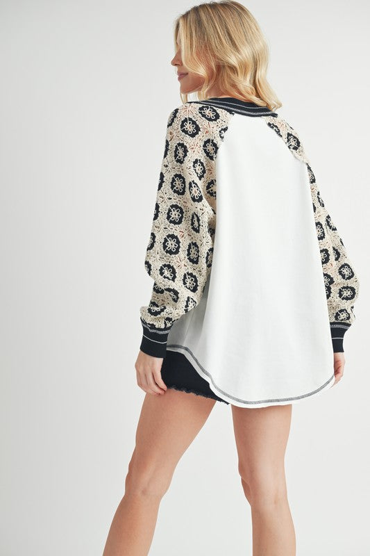 Aemi+Co Crochet Contrast Stitching V Neck Top - Teresa's Fashionista LLC