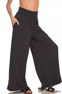 Zenana Smocked Waist Wide Leg Palazzo Pants