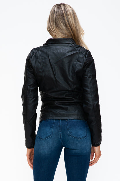 YMI Removable Faux Layered Multi-Pocket Jacket with Fuzzy Hood - Teresa's Fashionista LLC