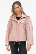 How Dare U Drawstring Hem PU Leather Zip Up Jacket - Teresa's Fashionista LLC
