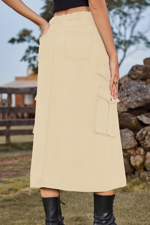 Slit Front Midi Denim Skirt with Pockets-Teresa's Fashionista LLC