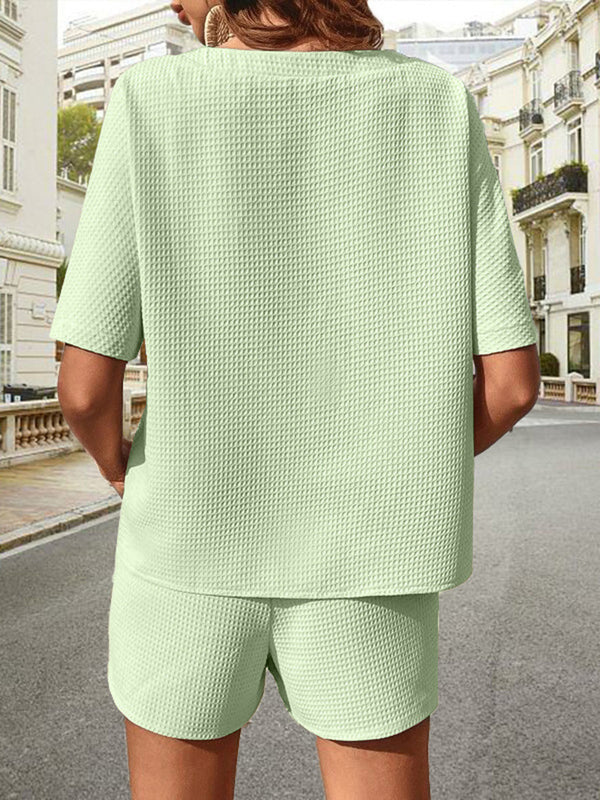 Waffle-Knit Half Sleeve Top and Shorts Set-Teresa's Fashionista LLC