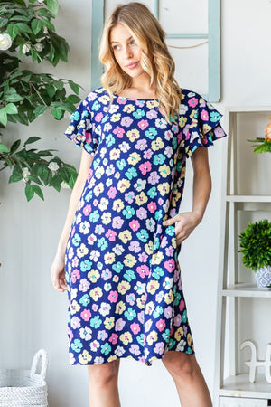 Heimish Full Size Floral Ruffled Short Sleeve Dress with Pockets-Teresa's Fashionista LLC