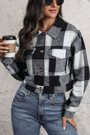 Buttoned Cardigan Plaid Jacket With Pocket