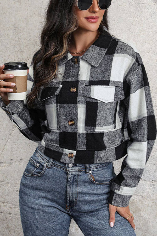Buttoned Cardigan Plaid Jacket With Pocket
