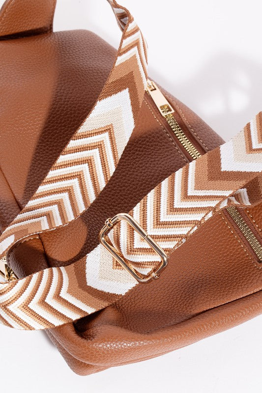Fame PU Leather Chevron Strap Crossbody Bag - Teresa's Fashionista LLC