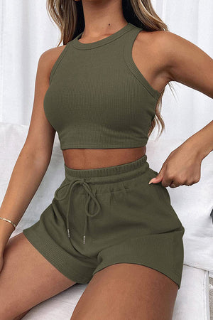Round Neck Top and Drawstring Shorts Set-Teresa's Fashionista LLC