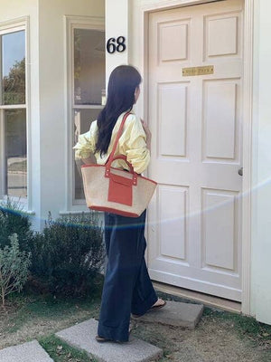 P25037 Straw Tote Bag w/Front Pocket