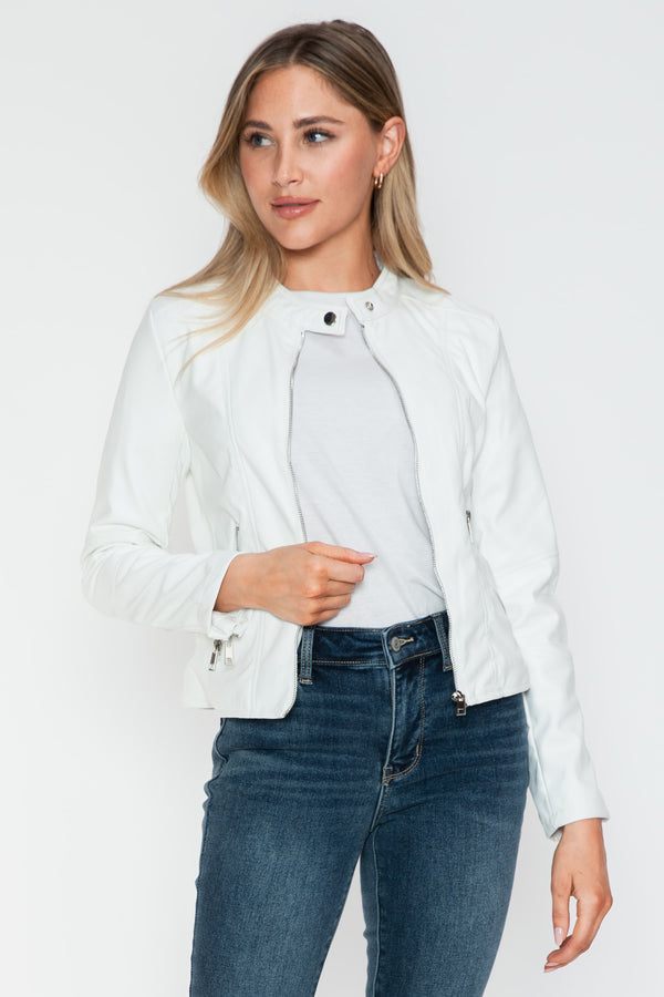 Snobbish PU Leather Zip Up Jacket with Pockets - Teresa's Fashionista LLC