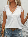 Eyelet Lace Detail V-Neck Cap Sleeve Top-Teresa's Fashionista LLC