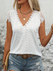 Eyelet Lace Detail V-Neck Cap Sleeve Top-Teresa's Fashionista LLC