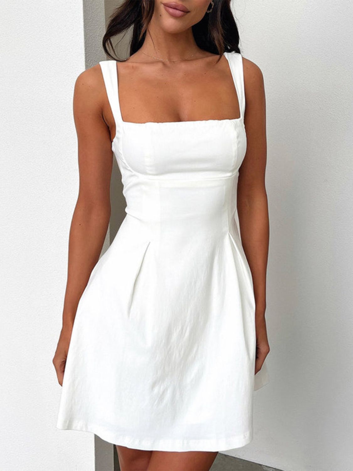 Devine Bow Back Square Neck Mini Dress - Teresa's Fashionista LLC