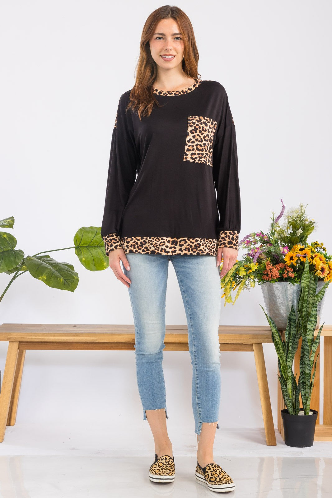 Celeste Full Size Leopard Round Neck Dropped Shoulder T-Shirt - Teresa's Fashionista LLC