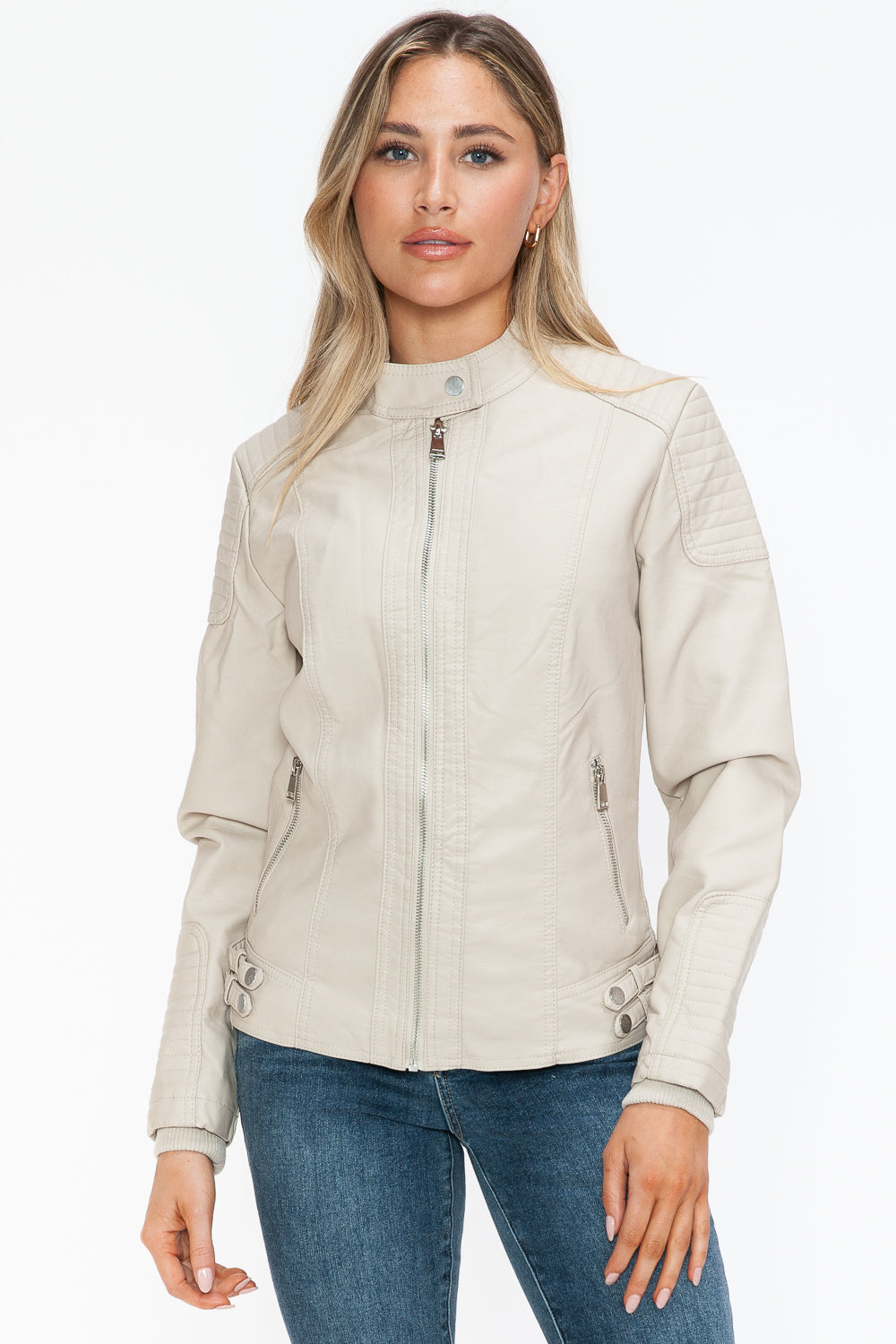 Snobbish Faux Leather Biker Jacket with Side Zip Pockets - Teresa's Fashionista LLC