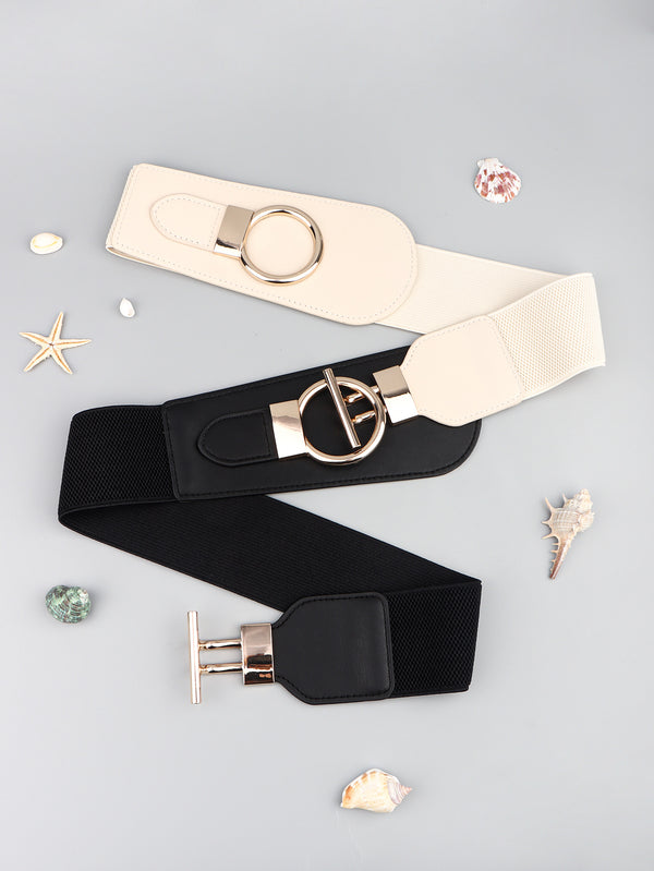 PU Elastic Wide Belt with Alloy Buckle-Teresa's Fashionista LLC