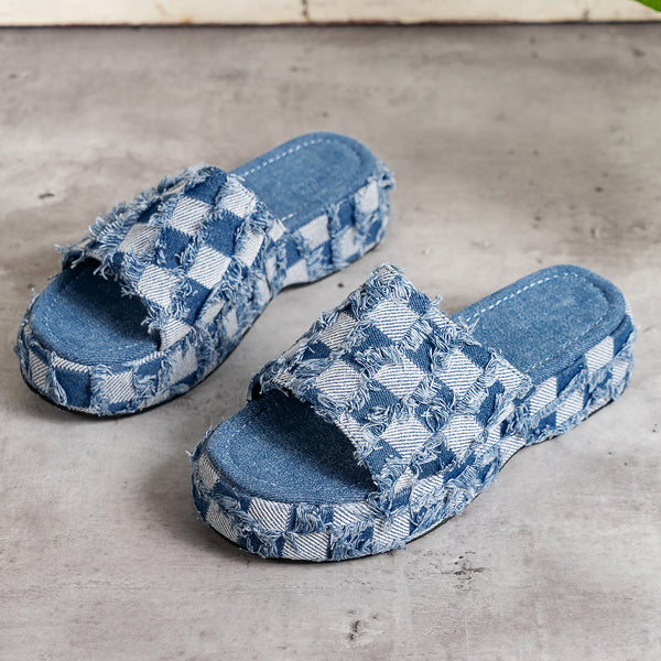 Plaid PU Leather Platform Sandals-Teresa's Fashionista LLC