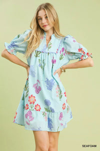 Umgee Multi Flower Print V-Neck Dress