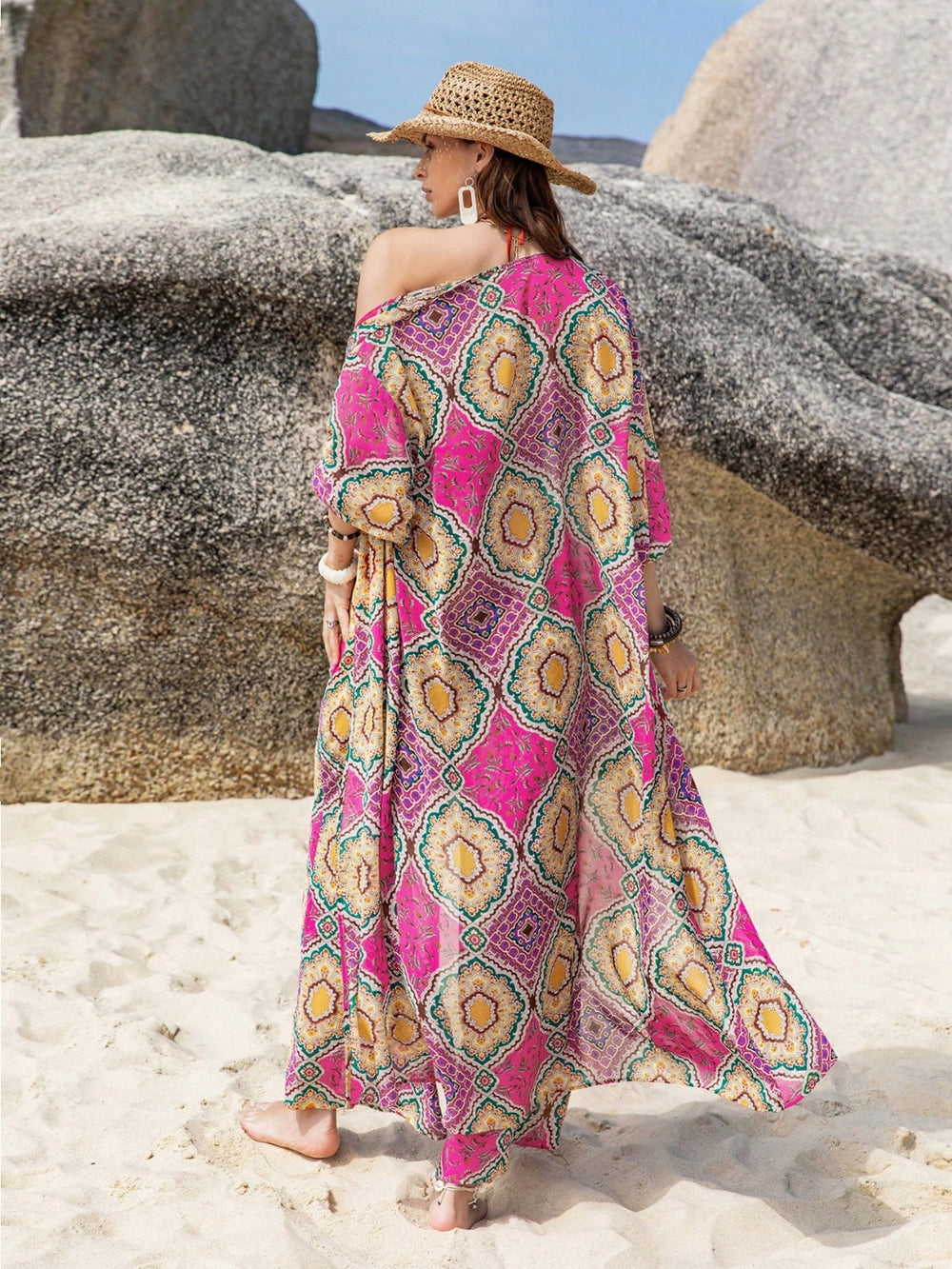 Printed Open Front Cardigan and Pants Set-Teresa's Fashionista LLC