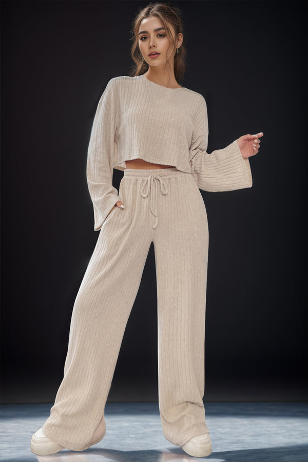 Round Neck Long Sleeve Top and Pants Set-Teresa's Fashionista LLC