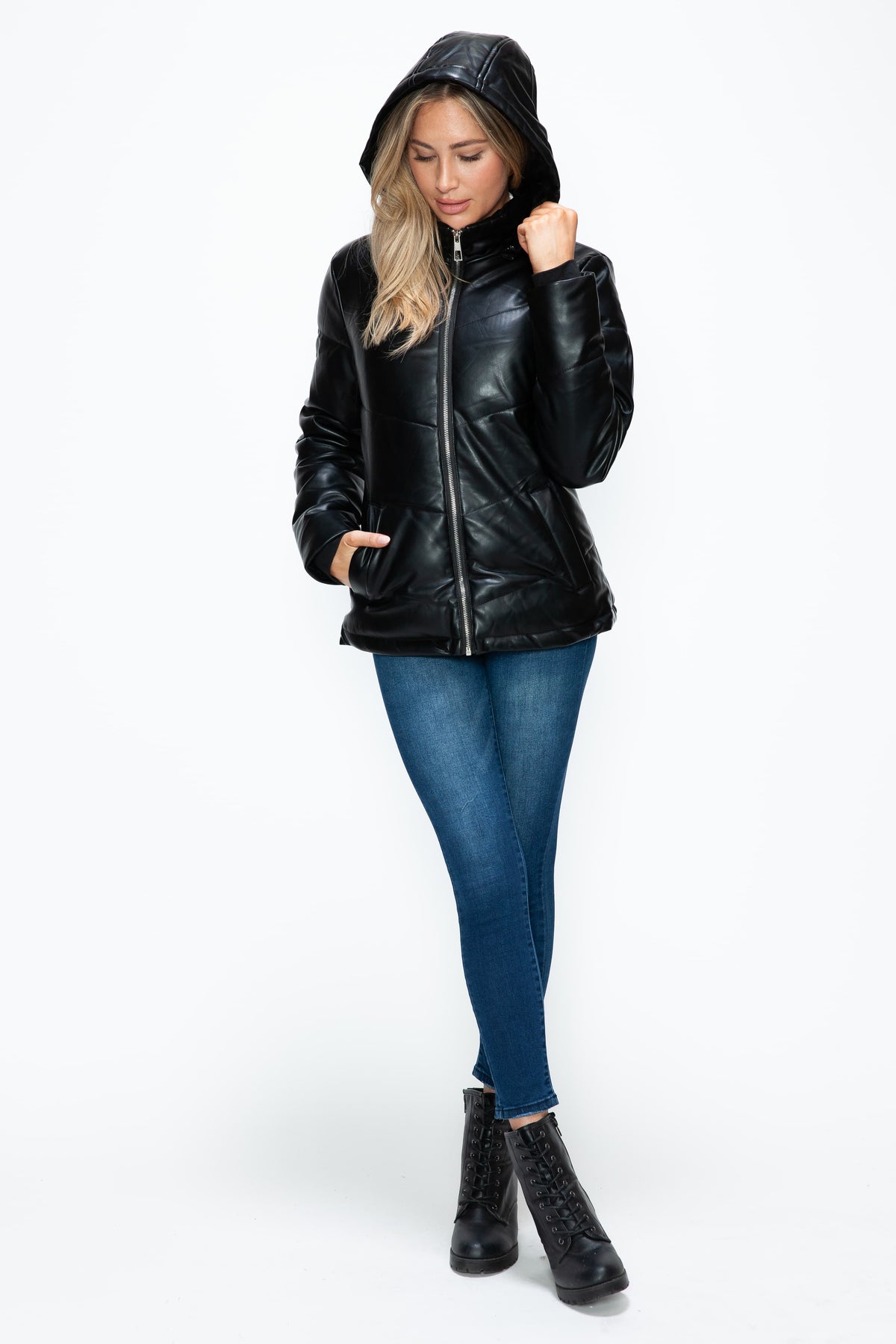 How Dare U Pocketed Zip Up Puffer Jacket with Removable Hood - Teresa's Fashionista LLC