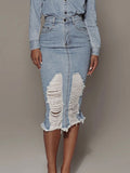 Distressed Slit Denim Skirt-Teresa's Fashionista LLC