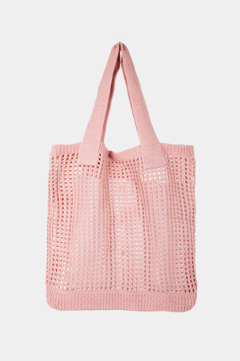 Fame Pointelle Knit Crochet Tote Bag-Teresa's Fashionista LLC