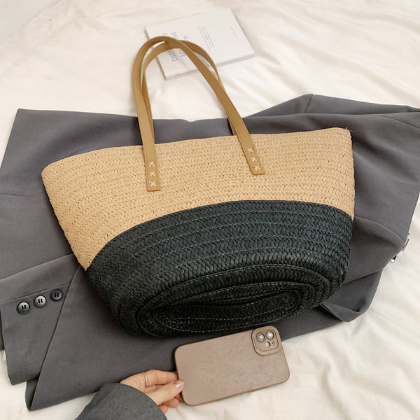 Contrast Straw Braided Handbag-Teresa's Fashionista LLC