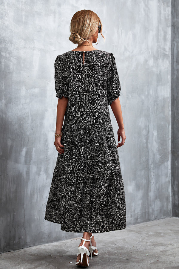 Printed Flounce Sleeve Tiered Dress-Teresa's Fashionista LLC