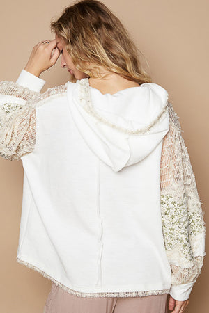 POL Star Patch Lace Contrast Long Sleeve Hooded Top - Teresa's Fashionista LLC
