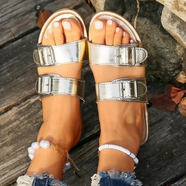Open Toe Double Buckle Sandals-Teresa's Fashionista LLC