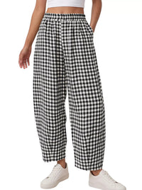 Gingham Wide-Leg Casual Pants