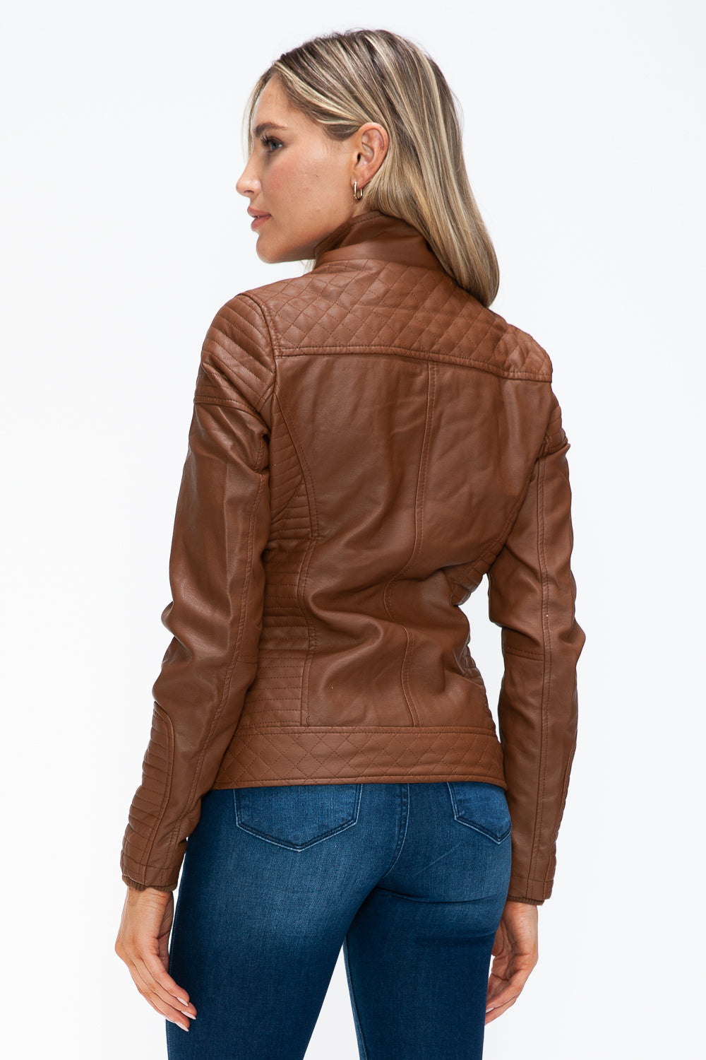 YMI Faux Layered Double-Zipper Jacket with Fuzzy Hood - Teresa's Fashionista LLC