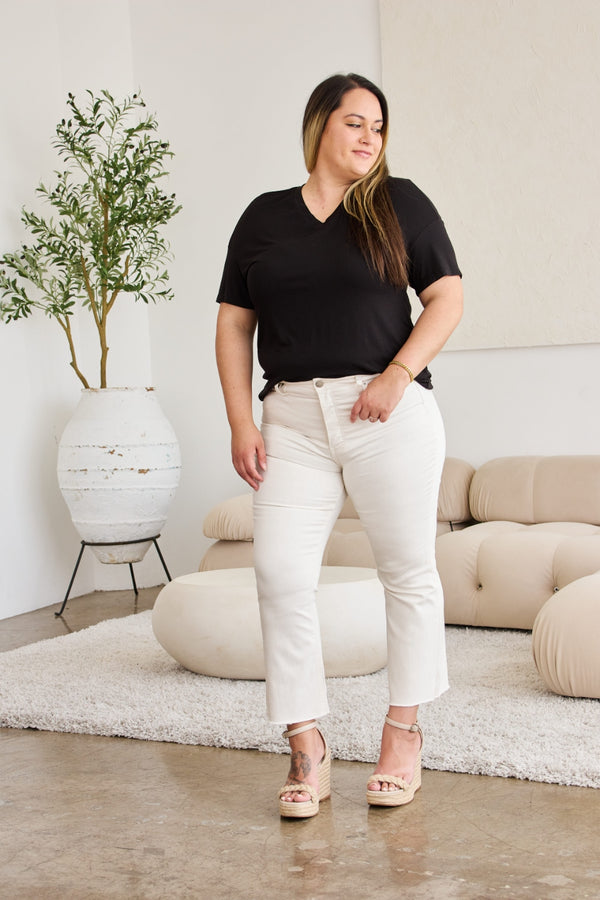 RFM Mini Mia Full Size Tummy Control High Waist Raw Hem Jeans-Teresa's Fashionista LLC