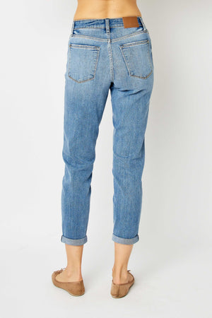Judy Blue Full Size Cuffed Hem Slim Jeans-Teresa's Fashionista LLC