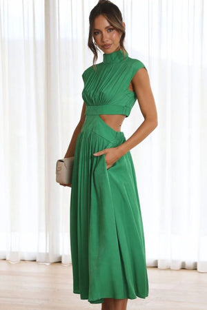 Cutout Mock Neck Sleeveless Ruched Dress-Teresa's Fashionista LLC
