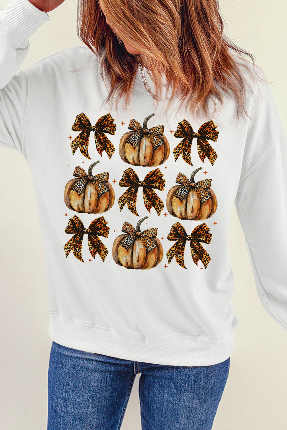 Pumpkin & Bow Graphic Long Sleeve Sweatshirt - Teresa's Fashionista LLC