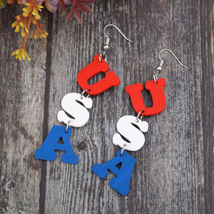 USA Wooden Letter Dangle Earrings-Teresa's Fashionista LLC