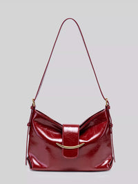 Elegant Glossy Patent Leather Shoulder Bag with Crescent Gold Accent