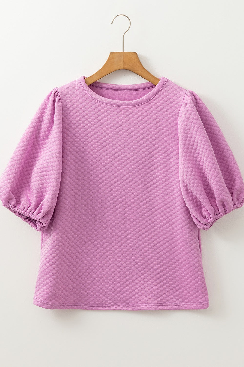 Textured Round Neck Puff Sleeve Blouse - Teresa's Fashionista LLC